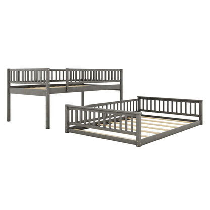 KLMM Gray Full XL Over Queen Bunk Bed with Ladder and Guardrails for Ultimate Space-Saving Style - WoodArtSupply