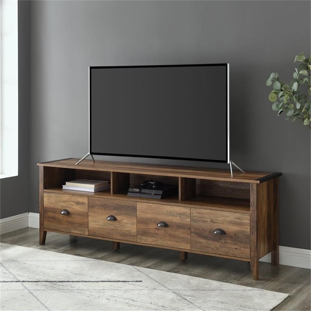 Walker Edison Chantilly 70 Inch Modern Farmhouse 4 Drawer TV Stand for TVs up to 80 Inches - Reclaimed Barnwood