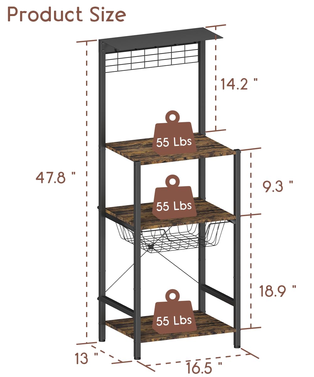Ansionsol 4 Tier Coffee Bar Station, Corner Bakers Rack with 5 Hooks & Wire Basket, Coffee Maker Stand for Small Space, Kitchen Storage Shelf for Entryway, Living Room, Café, Black, 16.5"x13"x47.8" Ansionsol