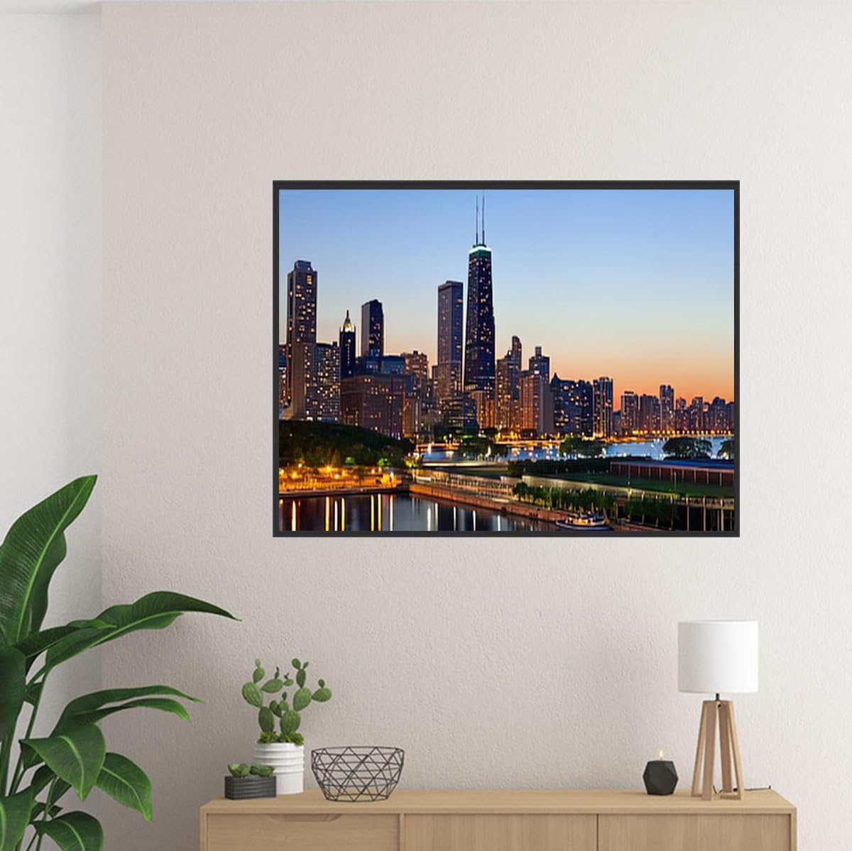 MOER SKY Chicago Skyline Diamond Painting Adult Painting Kits, Downtown Skyline at Dusk Home Bedroom Living Room Art Wall Decoration 12x16 inch MOER SKY
