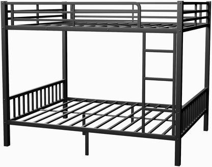 Queen Over Queen Bunk Beds for Adults, Metal Bunk Bed Queen Size,Heavy-Duty Bunk Bed Frame with Ladder and Slats Support for Boys Girls,Space-Saving,Noise Reduced,Black