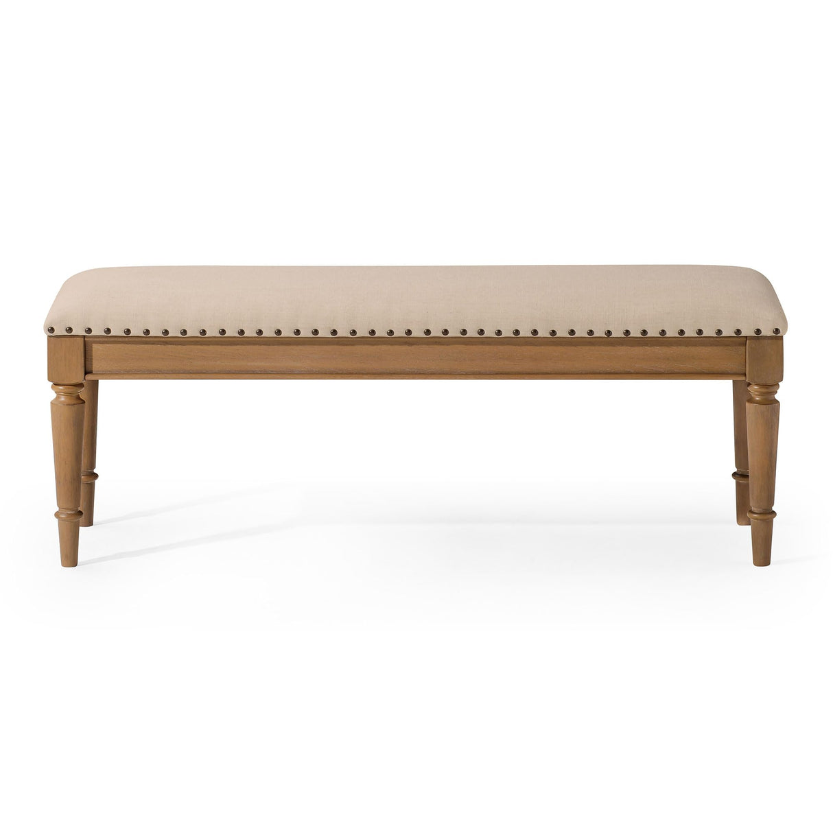 Maven Lane Elizabeth Traditional Wooden Upholstered Bench, Padded Seat for Kitchen Dining Room Table or Entryway in Antiqued Natural Finish Maven Lane