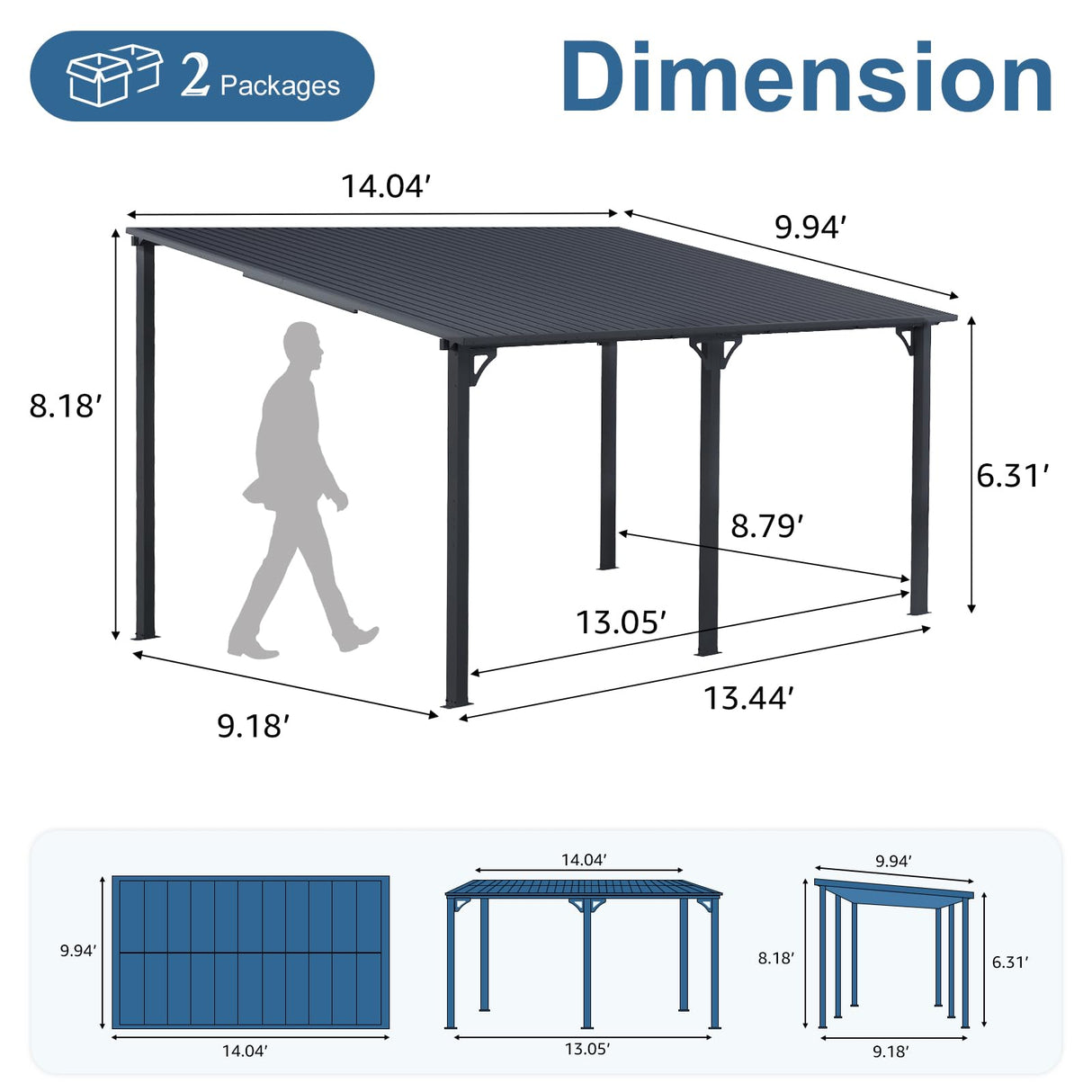 COBANA 10' x 14' Large Gazebo, Hardtop Wall Mounted Lean to Gazebo Pergola with Metal Roof for Patio, Deck, Backyard COBANA