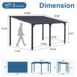 COBANA 10' x 14' Large Gazebo, Hardtop Wall Mounted Lean to Gazebo Pergola with Metal Roof for Patio, Deck, Backyard COBANA