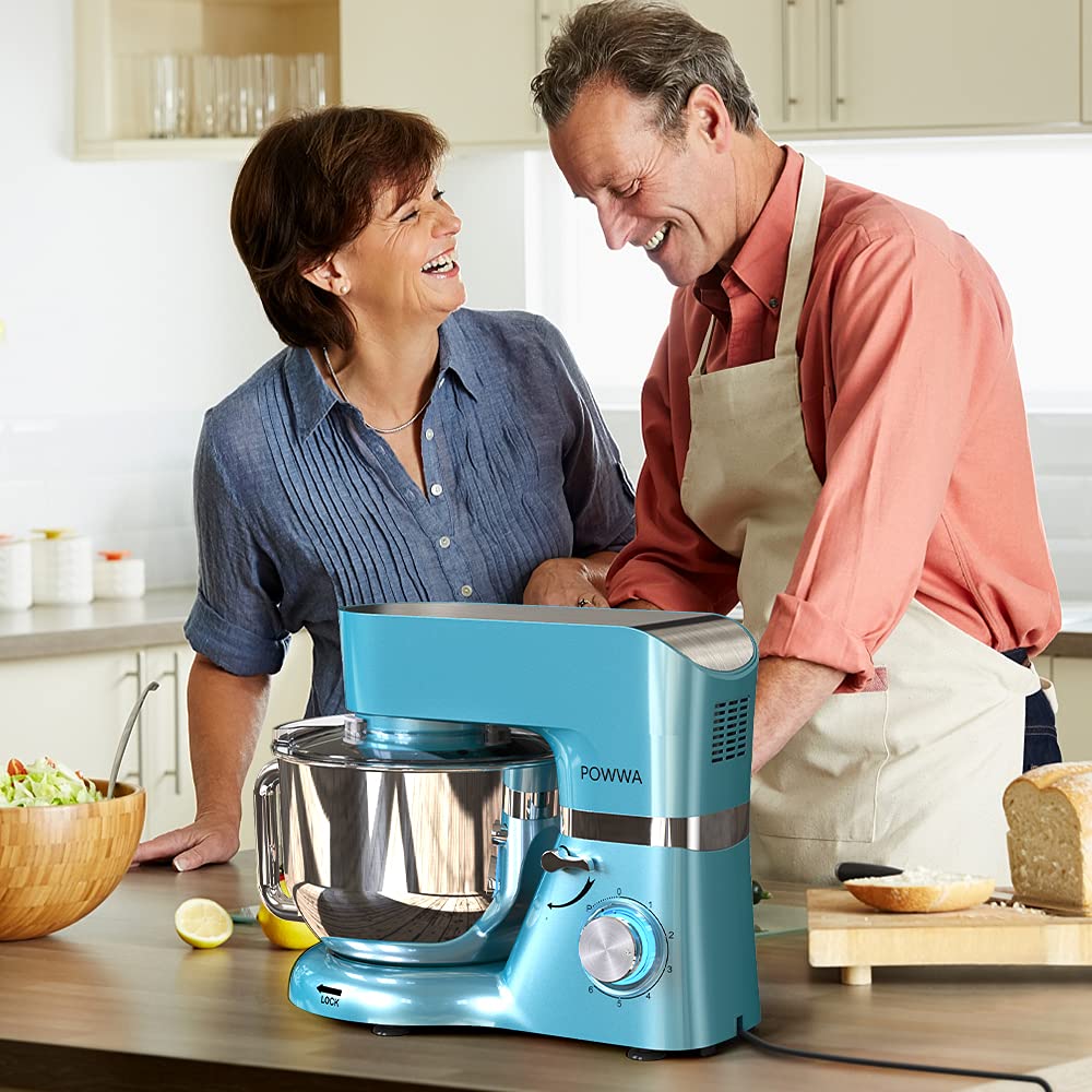 Stand Mixer, POWWA 7.5 QT Electric Mixer, 6+P Speed 660W Household Tilt-Head Kitchen Food Mixers with Whisk, Dough Hook, Mixing Beater & Splash Guard for Baking, Cake, Cookie, Kneading (Blue) POWWA