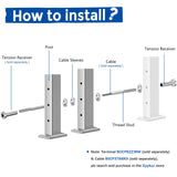 Gyykzz 4 Pack Cable Railing Post 42" (Post 41"x2"x2"), Fixed Top Mount Level Drilled Railing Post with Cable Sleeves, Stainless Steel Level Line Post Handrail Post, Brushed Finish Flat Top Deck Post Gyykzz