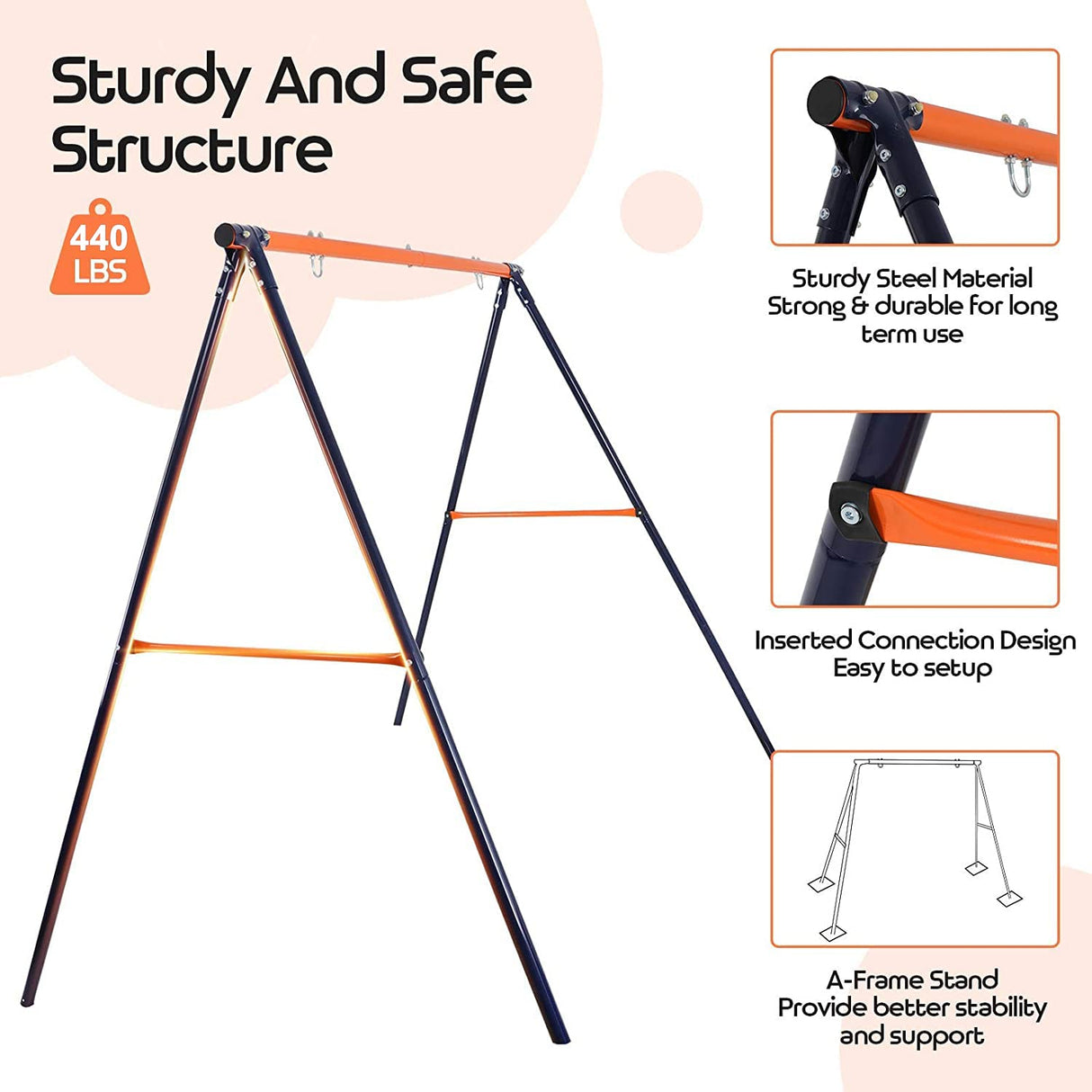 ZENY Swing Stand Frame Heavy Duty A-Frame Swing Set for Kids Adults Outdoor Backyard Play Fun Weight Capacity 440lbs ZENY