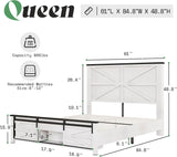 AMERLIFE 48.8" Farmhouse Wood Bed Frame Queen Size with Sliding Barn Door Storage Cabinets and Headboard, No Box Spring Needed, Solid Wood Slats Support,No Squeak,Antique White AMERLIFE