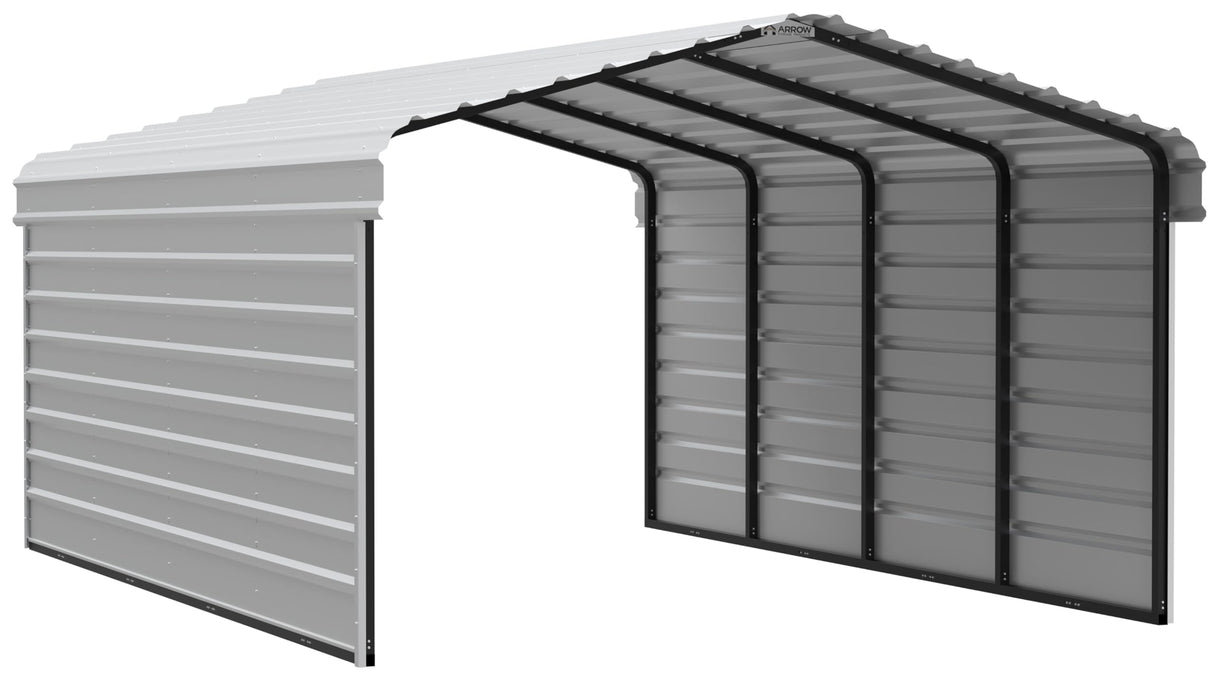 Arrow Carports Galvanized Steel Carport, with 2-Sided Enclosure, Compact Car Metal Carport Kit, 12' x 20' x 7', Eggshell Arrow Shed