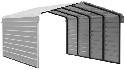 Arrow Carports Galvanized Steel Carport, with 2-Sided Enclosure, Compact Car Metal Carport Kit, 12' x 20' x 7', Eggshell