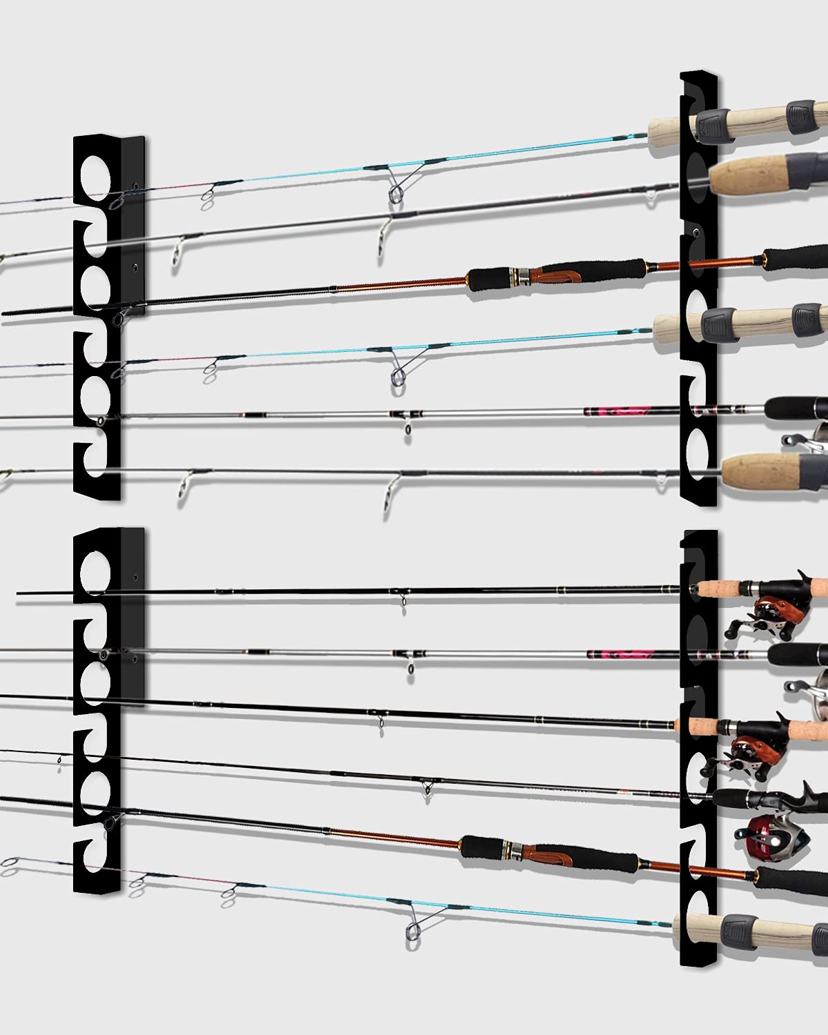 WIPHANY Pvc,Rubber,Steel Fishing Rod Racks Wall or Ceiling Fishing Rod/Pole Rack Holder Storage Hook Holds up to 12 Fishing Rods Wall Mounted for Garage Cabin and Basement WIPHANY