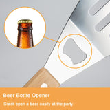 GreatChef Barbecue Grilling Utensils Set of 4, Stainless Steel Tools with Wood Handle, Meat Fork, Slotted Turner, Barbecue Tongs & Silicone Brush, Good BBQ Accessories for Outdoor, Camping & Party GreatChef