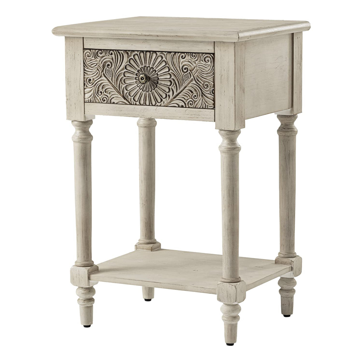 COSIEST Vintage Nightstand, MDF 2-Tier Bedside Table, Wood Accent End Table with Storage Drawer and Open Display Shelf for Bedroom Living Room COSIEST