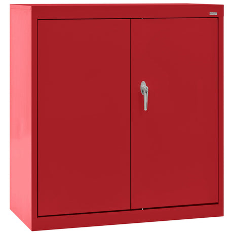 Sandusky CA21361836-01 Classic Series Counter Height Metal Storage Cabinet with Adjustable Shelves, Locking Handle, 18" D x 36" W x 36" H, Red Sandusky