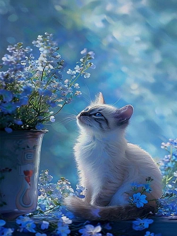 YQFCZDQ Round 5D Diamond Painting Kits for Adults,Cute Cat Animal Diamond Art Kits for Adults Beginner,Flowers DIY Full Drill Diamond Dots Paintings with Diamonds Gem Art Craft Home Decor 13.8x13.8in YQFCZDQ