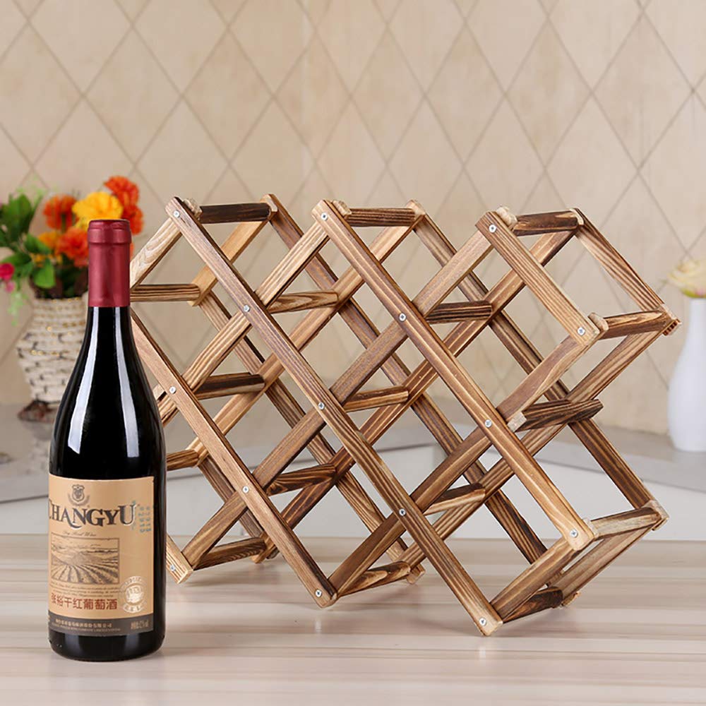 Ferfil Wine Rack, Wood Wine Storage Racks Countertop, 10 Bottle Wooden Stackable Wine Cellar Racks, Foldable Tabletop Free Standing Wine Bottle Stand - WoodArtSupply