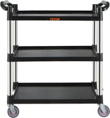 VEVOR Utility Service Cart, 3 Shelf Heavy Duty 154LBS Food Service Cart, Rolling Utility Cart with Lockable Wheels, 32.7" x 15.7" x 37.4" Plastic VEVOR