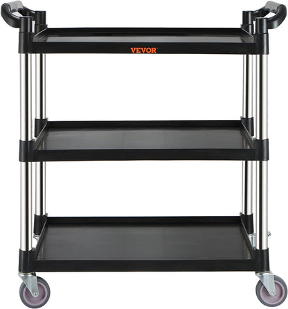 VEVOR Utility Service Cart, 3 Shelf Heavy Duty 154LBS Food Service Cart, Rolling Utility Cart with Lockable Wheels, 32.7" x 15.7" x 37.4" Plastic - WoodArtSupply