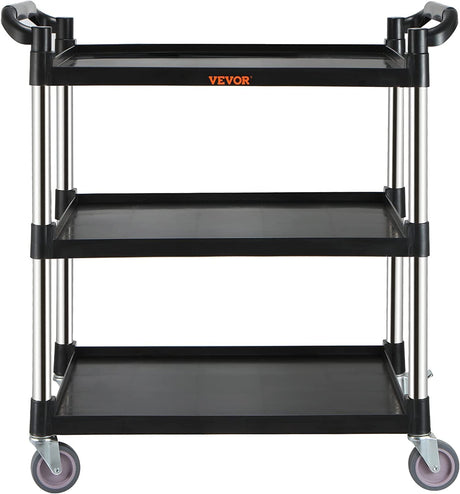 VEVOR Utility Service Cart, 3 Shelf Heavy Duty 154LBS Food Service Cart, Rolling Utility Cart with Lockable Wheels, 32.7" x 15.7" x 37.4" Plastic VEVOR