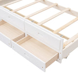 Ball & Cast Twin-Over-Full Bunk Bed with Twin-Size Trundle and Drawers,Separable Wood Bunkbed w/Full-Length Guard Rail & Slat Support,Space Saving,Bedroom Furniture for Student Dorms,Studio,White Ball & Cast