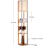Brightech Maxwell - Modern Shelf Floor Lamp with Lamp Shade and LED Bulb - Corner Display Floor Lamps with Shelves for Living Room, Bedroom and Office - Natural Wood Brightech