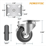 POWERTEC 3 Inch Swivel Caster Wheels Set of 4 with Brake & 640 lbs Loads, Heavy Duty Plate Casters, Dual Locking Rubber Castor Wheels for Furniture, Cart, Dolly and Workbenches (17023-P4V) POWERTEC