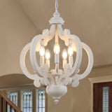 LynPon White French Country Chandelier, 5 Lights Distressed Wood Farmhouse Chandeliers Kitchen Light Fixtures, 17" Antique Hanging Pendant Light for Bedroom Foyer Entryway Hallway Staircase LynPon