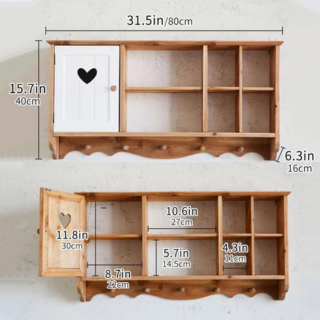 Qivzixamjr Hanging Display Shelf Organizer, Wall Mounted Curio Cabinet with Hooks, Wooden Collection Storage Rack, Floating Countertop Display Rack for Living Room, Bedroom, Kitchen(Light Blue) Qivzixamjr