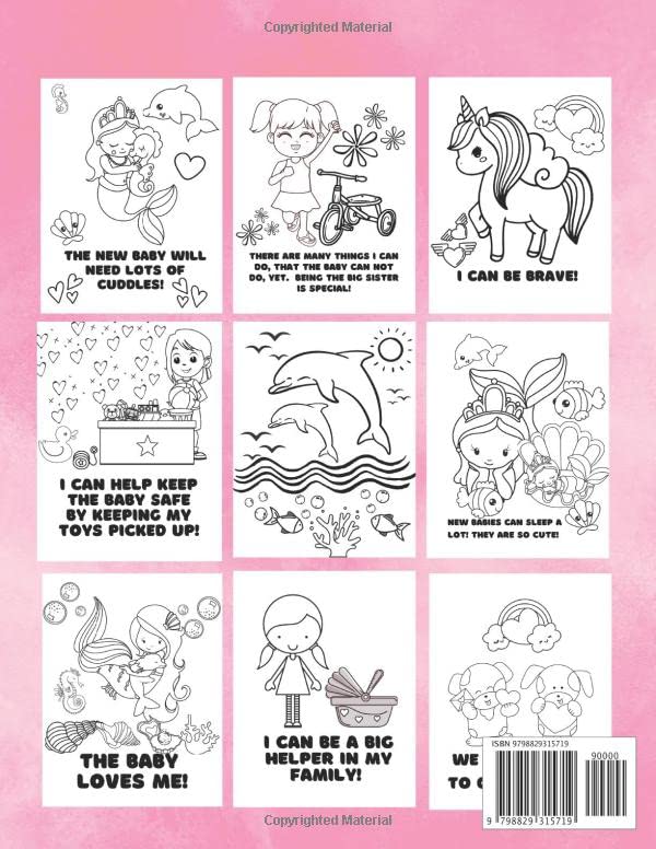 I'm a New Big Sister Coloring Book!: 40+ Pages of Big sister fun and Encouragement! A Gift for New sister with cute Baby sibling! WoodArtSupply