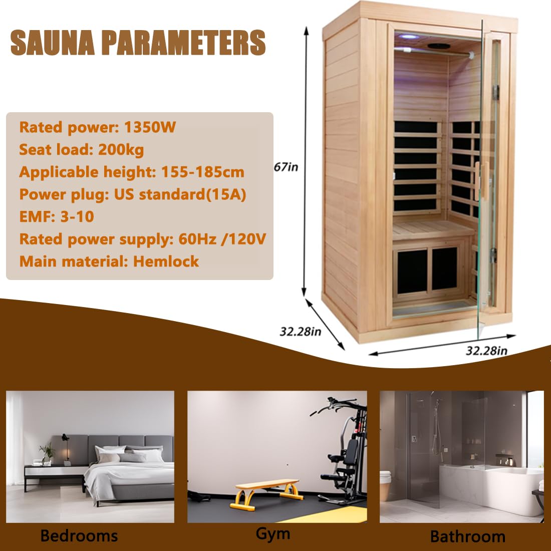 LTCCDSS 1 Person Infrared Sauna, Canadian Hemlock Far Infrared Sauna for Home, 1350W Indoor Saunas, LCD Display, Bluetooth Speakers, 1 LED Reading Lamp