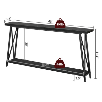 MAHANCRIS Console Table, 63" Industrial Entryway Table, Extra Long Sofa Table Behind Couch, X-Shaped Support, for Entryway, Hallway, Living Room, Black CTHB4801