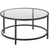 Yaheetech 36" Round Glass Coffee Table, Black Circle Coffee Table Center Table with Glass Top, Small Coffee Table for Living Room, Office & Apartment Yaheetech