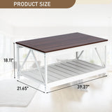 EDWINENE 39.4 Inches White Coffee Table for Living Room, Farmhouse Coffee Table with Storage Shelf EDWINENE