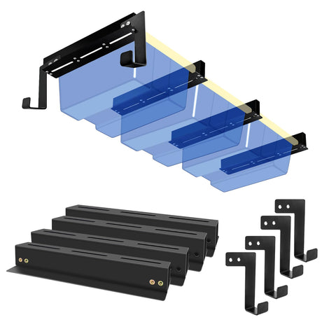 Garage Ceiling Storage Racks for Bins - Heavy Duty Overhead Garage Storage Rack, Adjustable Garage Tote Slide Storage System, Garage Ceiling Storage Bin Rack With 4 Hooks Black (4 Sets, For 3 Bins) gamtrik