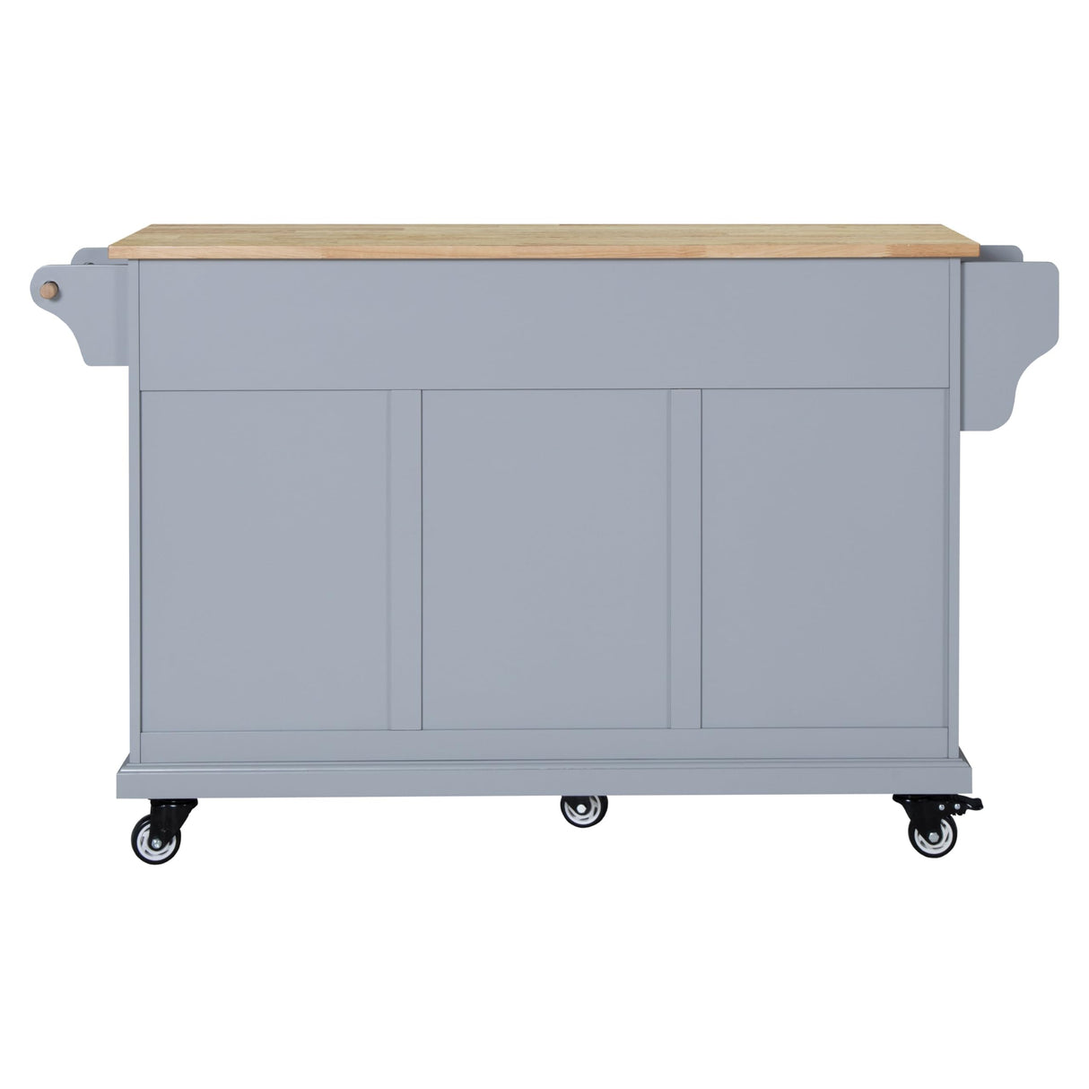 Generic 60.5"" Kitchen Island on Wheels, Rolling Island Table for Kitchen with Double Storage Cabinet and 5 Drawers, Portable Kitchen Cart with Rubber Wood Top, Grey, Large Generic