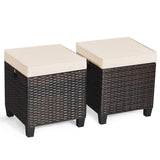 Tangkula 2 Pieces Outdoor Patio Ottoman, All Weather Rattan Wicker Ottoman Seat, Patio Rattan Furniture, Outdoor Footstool Footrest Seat w/Removable Cushions Tangkula