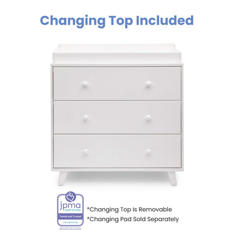 Delta Children Ava 3 Drawer Dresser with Changing Top and Interlocking Drawers - Greenguard Gold Certified, White Delta Children