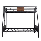 Twin over Full Metal Bunk Bed, Modern Style Heavy-Duty Steel Frame Bunk Bed with Safety Rail, Built-in Ladder for Bedroom, Dorm, Boys, Girls, Adults (Black + Brown) Bellemave