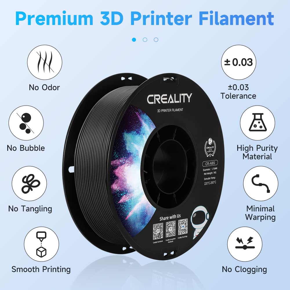 Creality ABS Filament 1.75mm, 3D Printer Filament, No-Tangling, Strong Bonding and Overhang Performance Dimensional Accuracy +/-0.02mm, 2.2lbs/Spool Creality