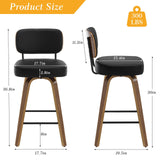 Bekrvio 26" Swivel Faux Leather Bar Stools Set of 4 with Ergonomic Backrest and Walnut Bent Wood Legs Bekrvio
