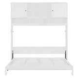 Merax Queen Size Murphy Bed Wall Bed with Top Cabinets and Shelves, Space-Saving Design Foldable Platform Bed Frame, Multifunctional Bed for Bedroom, Guest Room, Home Office, White (Chevron Stripes) Merax