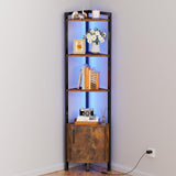 Furnulem Corner Shelf, Narrow Corner Bookshelf LED,5-Tier Corner Cabinet with Storage, 62.8” Standing Display Shelf for Bedroom, Living Room, Kitchen, Wood Display Shelf (Rustic Brown) Furnulem