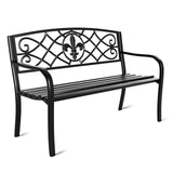 JMGJOY Classic Wrought Iron Outdoor Bench, Metal Weatherproof Garden Bench with Ergonomic Backrest and Armrests, for Patio, Porch, Park, Lawn JMGJOY