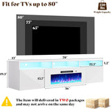 AMERLIFE 70in Floating Fireplace TV Stand with 36" Electric Fireplace and LED Lights, Wall Mounted Entertainment Center with Storage, Modern Media Console for TVs Up to 80", White AMERLIFE