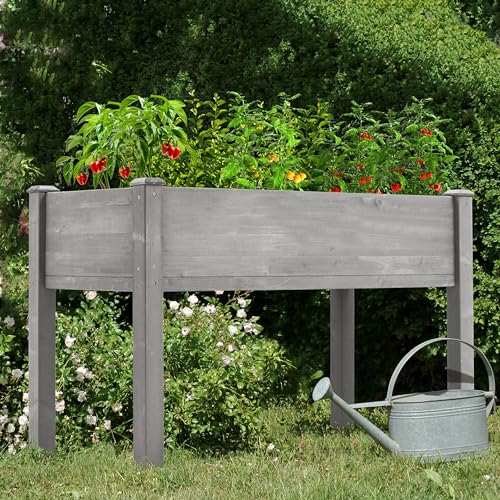 Raised Garden Bed with Legs, 48x24x30'', Outdoor Wood Elevated Planter Box, Grey Cedar, Thick Legs, w/Liner