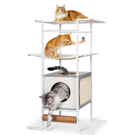 MOODZO 40-Inches Cat Tree Tower, Modern Cat Tree with 2 Cat Hammock, 1xCat House, 1xCat Scratching Post and 1xScratching Pads for Kittens Small Large Cats, White MOODZO