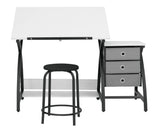 SD STUDIO DESIGNS 2 Piece Comet Center Plus, Craft Table and Matching Stool Set with Storage and Adjustable Top, Black/White, 50x23.75x29.5 inches SD STUDIO DESIGNS