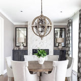 LOVEDIMA New 24" Wide Retro Rustic Weathered Wooden Globe Chandelier Crystal 5-Light Pendant Lighting LOVEDIMA