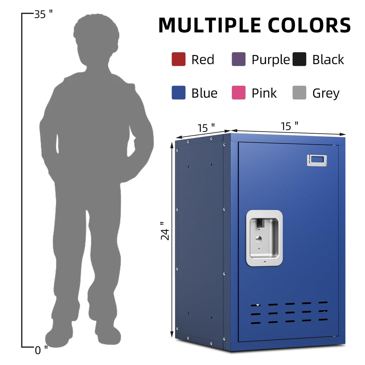 BUTISOW Metal Locker, Lockable Storage Cabinet With Shelf, 24" H Organizer for Kids Bedroom, School, Office, Playroom, Daycare, Garage (Blue) BUTISOW