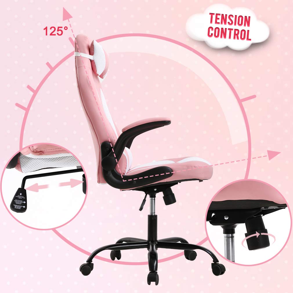 Gaming Chair Office Chair Desk Chair Racing Executive PU Leather Ergonomic Massage Computer Chair with Lumbar Support Headrest Armrest Task Rolling Swivel Chair for Girls, Pink BestOffice